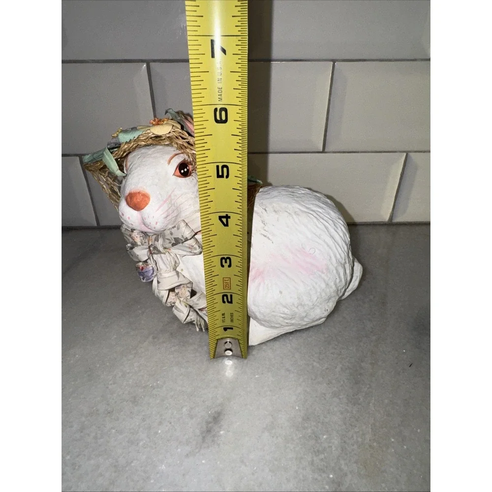 VINTAGE PAPER MACHE SITTING GIRL BUNNY W/ STRAW HAT MADE IN THE‎ PHILIPPINES
